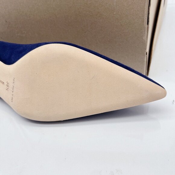 MANOLO BLAHNIK Srila Low Heel Pumps Navy Blue Suede Pointed Toe EU 38.5 US 8.5 - Picture 12 of 12
